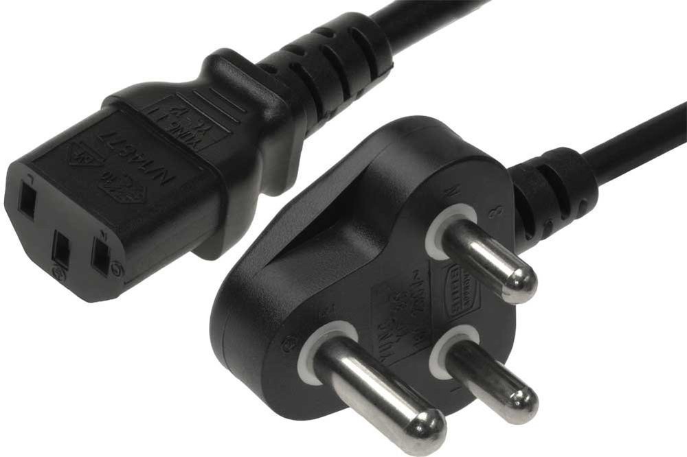 Power Cord (India, South Africa): 6ft Industrial 3-pin Plug to IEC C13